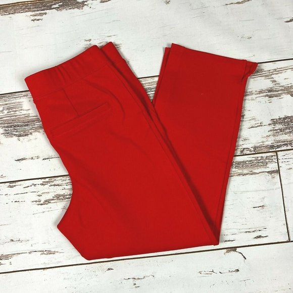 H by Halston Ultra Knit Slim-Leg Crop Pants 4 Side Slits Pull On Cardinal Red - Picture 4 of 10